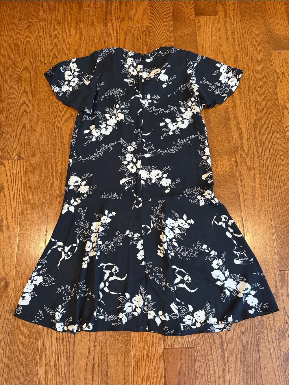 Anna Sui Black and White Floral Short-Sleeve Dress